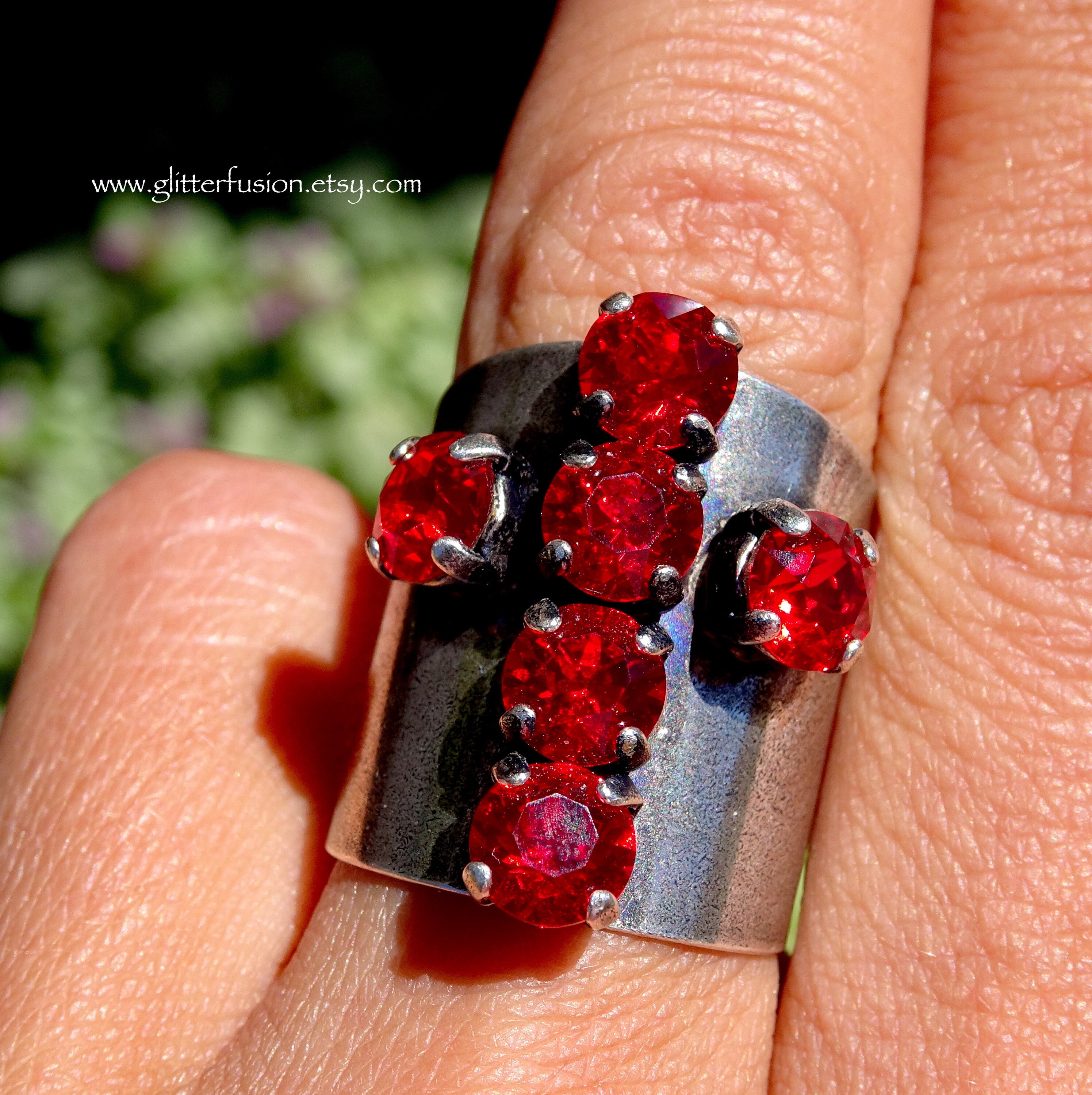 Light Siam Swarovski Crystal Cross Statement Ring Ruby Red