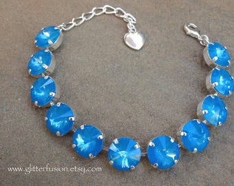 NEUE FARBE! Türkis Swarovski Kristall Silber Statement Armband, Kristall Tennis Armband, Brautjungfer Schmuck, Glitter Fusion
