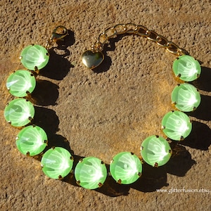Electric Green Czech Crystal Statement Bracelet, Bright Green Crystal Gold Tennis Bracelet, Bridesmaid Jewelry, Gif For Her, GlitterFusion