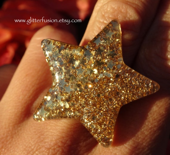 Astral gold plated /& hand poured resin adjustable statement ring