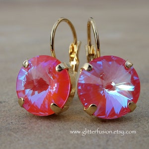 Orange Glow DeLite Swarovski Crystal Statement Earrings, 12mm Rivoli Crystal Bridesmaid Dangle Earrings, Halloween Earrings, GlitterFusion