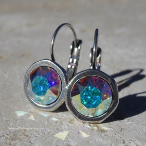 RESERVED ITEM, Aurora Borealis Swarovski Crystal Earrings, Iridescent AB Holo Crystal Valentine&#39;s Day Gift For Her Silver Earrings, Jewelry