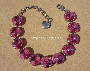 Vintage Rose Swarovski Crystal Statement Armband, Grote Roze Crystal Bruidsmeisje Tennis Armband, Verjaardag Gift, Glitter Fusion Sieraden