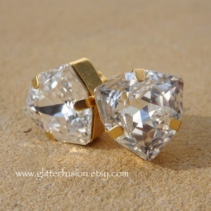 Crystal Clear Swarovski Crystal Earrings, Trillion Crystal Post Stud Earrings, Bridesmaid Wedding Pageant Jewelry, Triangle Glitter Fusion