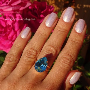 Aqua Czech Pear Crystal Statement Ring, Bright Blue Aquamarine Turquoise Teardrop Crystal Ring, Gift For Her, Glitter Fusion Summer Jewelry
