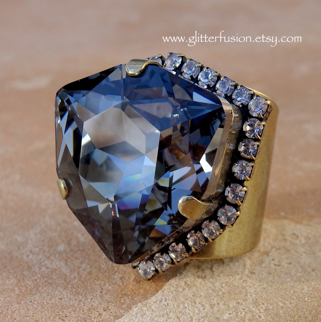 Pageant Rings Super Limited, Silver Night Swarovski Crystal Trillion Statement Ring ...