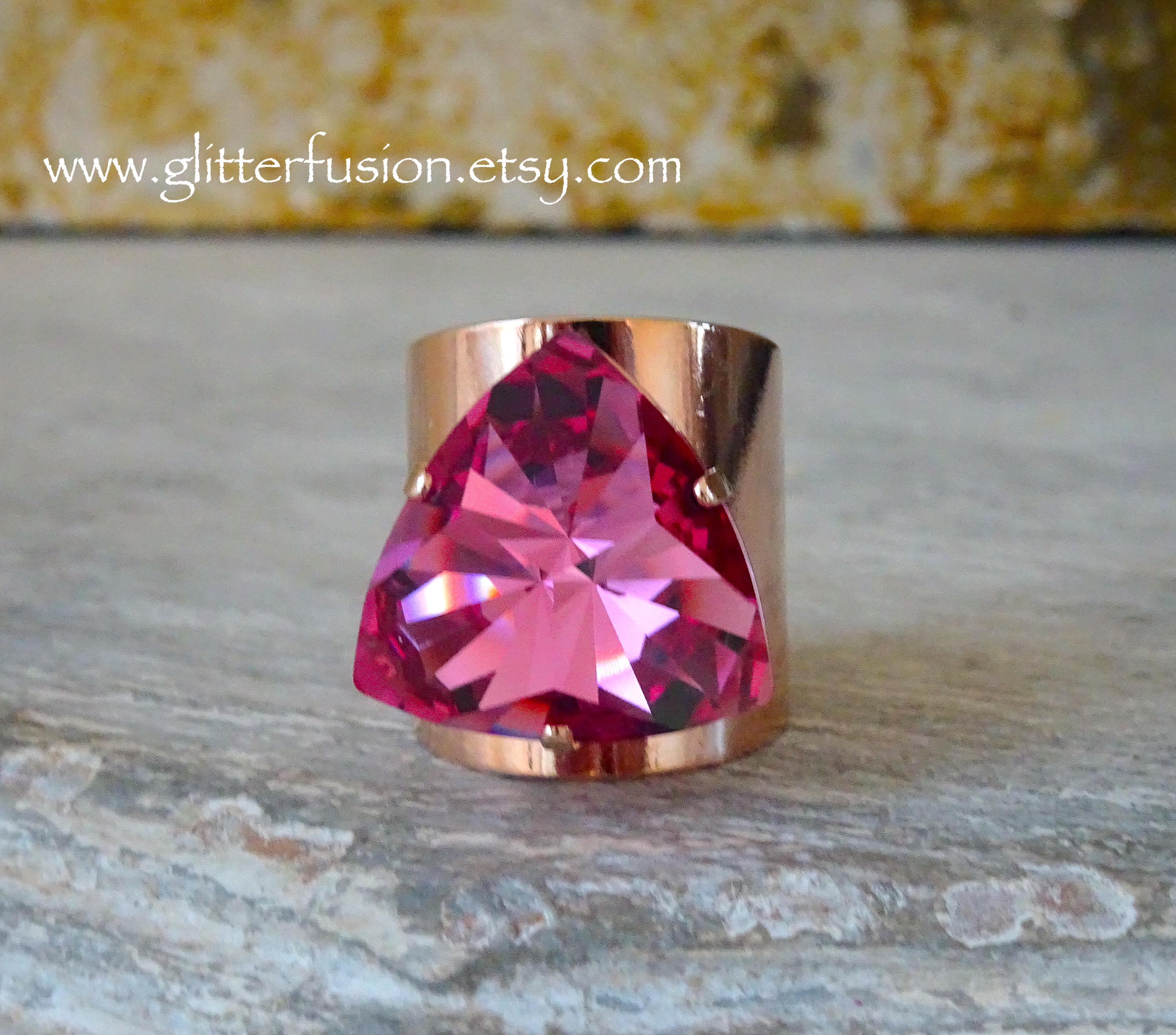 Pageant Rings Rose Kaleidoscope Swarovski Crystal Rose Gold Wide Band Statement Ring ...