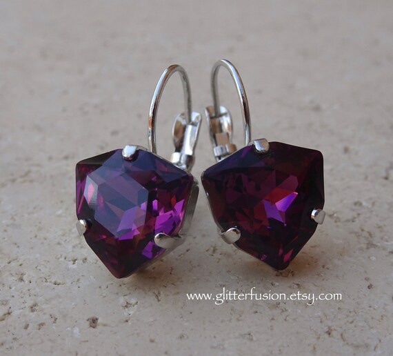 Amethyst Swarovski Crystal Statement Earrings 12mm Trilliant