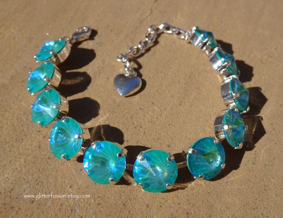 Laguna Delite Swarovski Crystal Statement Bracelet Blue green
