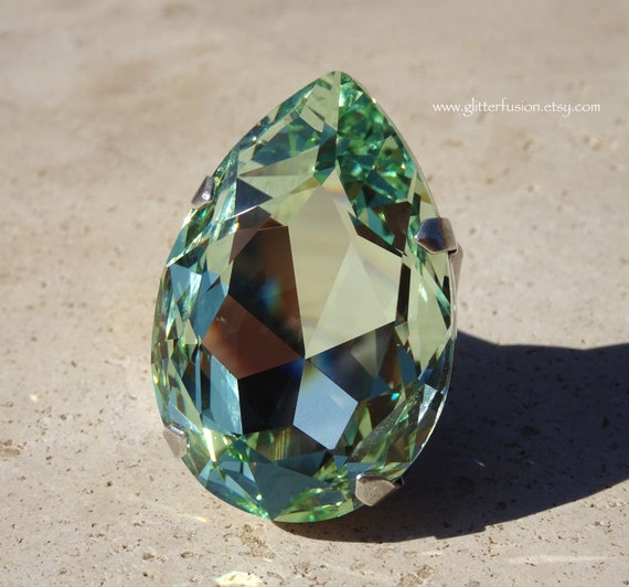 Big Chrysolite Swarovski Pear Crystal Statement Ring Huge Mint Green Crystal High Fashion Pageant Ring Gift for Her Glitterfusion Jewelry Etsy Canada