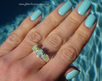 Idyllia open ring, Mixed cuts, Flower, Blue, Gold-tone
