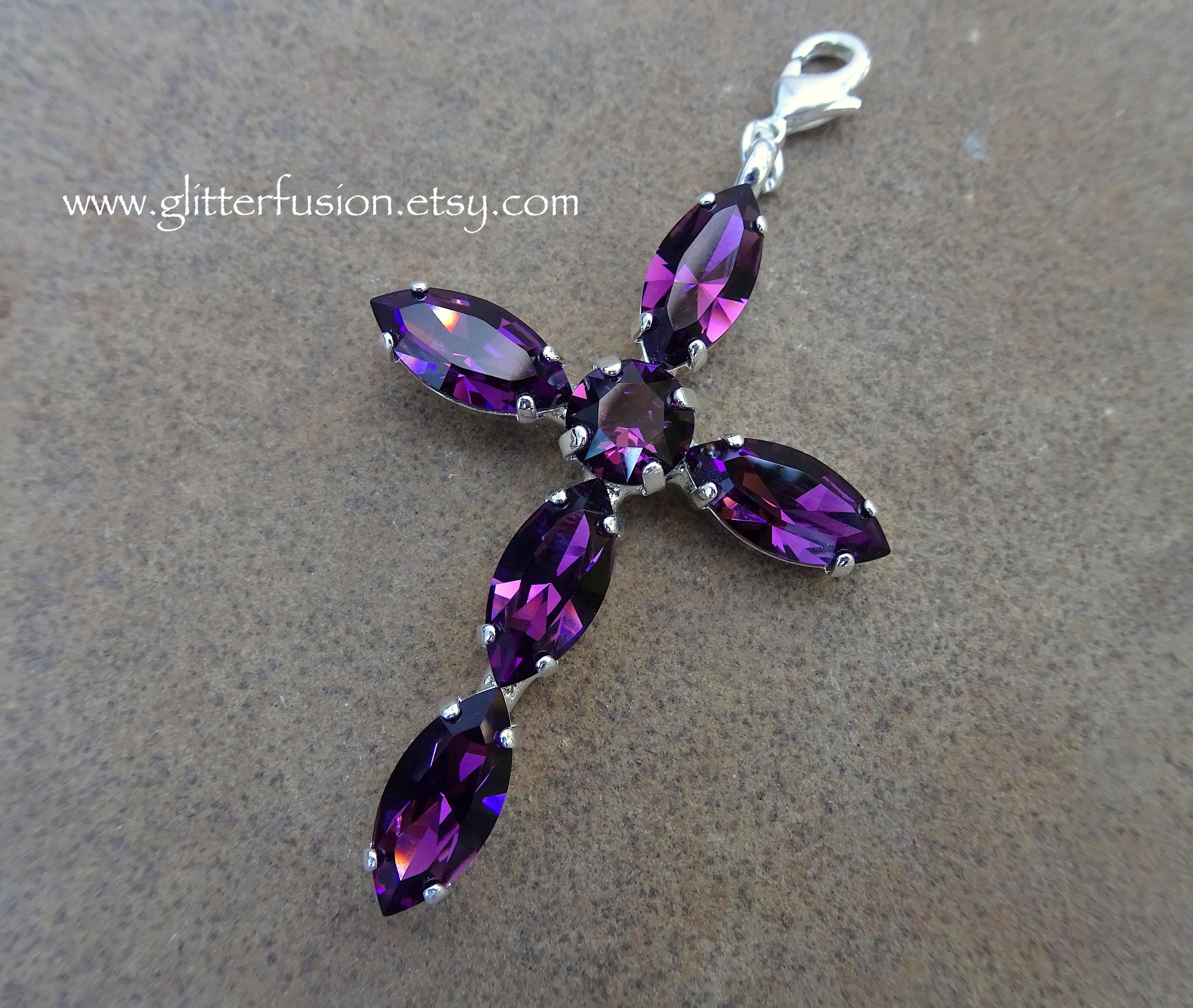 ストラスブール大聖堂 SWAROVSKI パープルクリスタル クロス ネックレス
