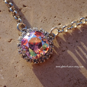 LIMITED,Light Rose Shimmer Swarovski Crystal Statement Necklace, Iridescent Pink Crystal Bridesmaid Necklace, Gift For Her, Glitter Fusion