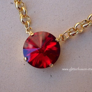 Limited Vintage Siam Swarovski Crystal Statement Necklace, Ruby Red Crystal Valentine&#39;s Day Gift Bridesmaid Necklace, Glitter Fusion Jewelry