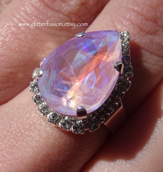 Lavender DeLite Swarovski Crystal Pear Shaped Halo Statement | Etsy