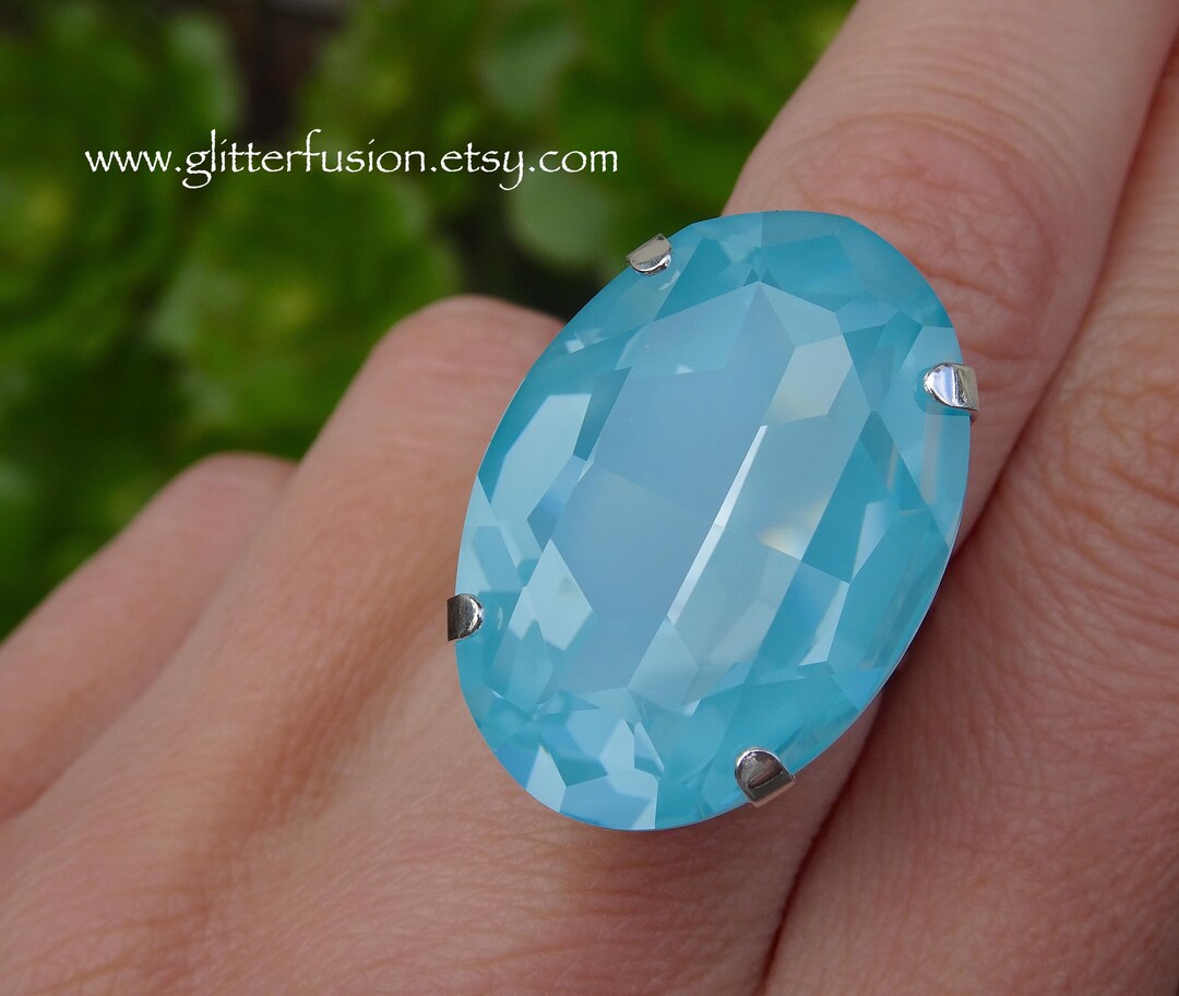 Pageant Rings NEW COLOR! Paradise Blue Swarovski Crystal Silver Statement Ring, Big ...