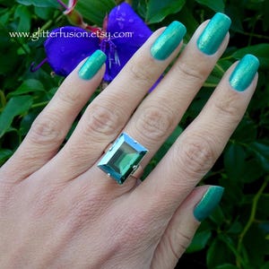 Erinite Moonlight Swarovski Crystal Statement Ring, Elegant Silvery Green Step Cut Crystal Ring, Holiday Gift For Her Glitter Fusion Jewelry