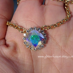 AB Swarovski Crystal Statement Necklace,Iridescent Aurora Borealis Rainbow Shimmer Ab Holographic Crystal Bridesmaid Necklace, GlitterFusion