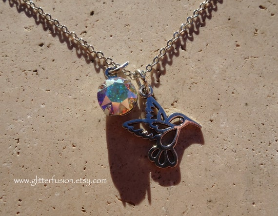 Butterfly Necklace Earring Set Rainbow AB Swarovski(R) Crystals Sterling Silver Butterfly Necklace Earring Set Rainbow AB Swarovski(R) Crystals Sterling Silver