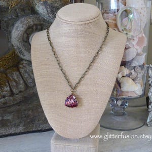 RESERVED ITEM, Big Antique Pink Swarovski Crystal Statement Necklace, Shabby Chic Crystal Necklace, Mother&#39;s Day Gift For Her, GlitterFusion
