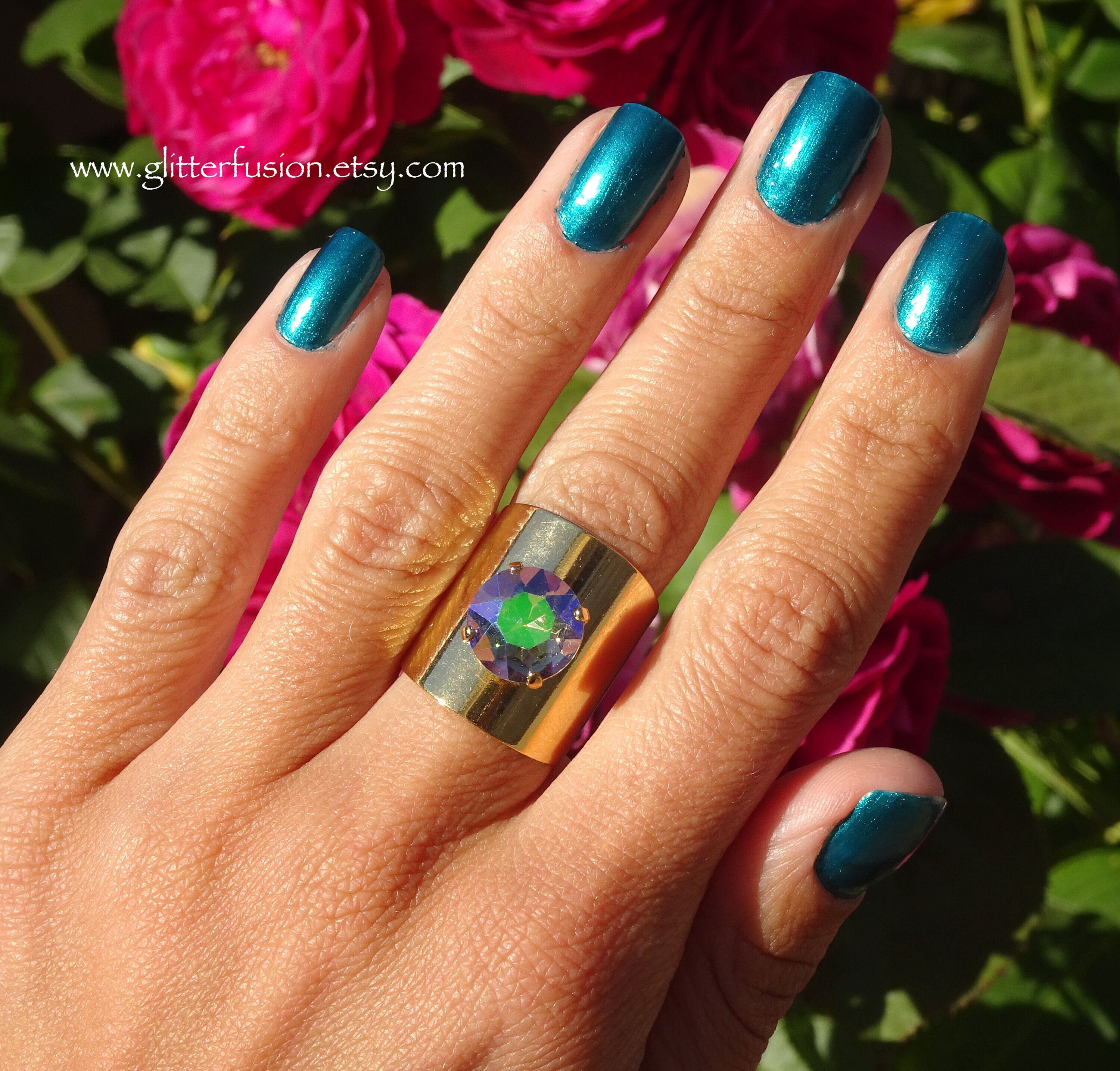 Paradise Shine Czech Crystal Statement Ring, Purple and Green Colorful  Crystal Gold Wide Band Ring, Gift for Her, Glitter Fusion Jewelry - Etsy