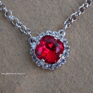 Siam Swarovski Crystal Statement Necklace, Ruby Red Crystal Holiday Pageant Necklace, Valentine&#39;s Bridesmaid Necklace, GlitterFusion Jewelry