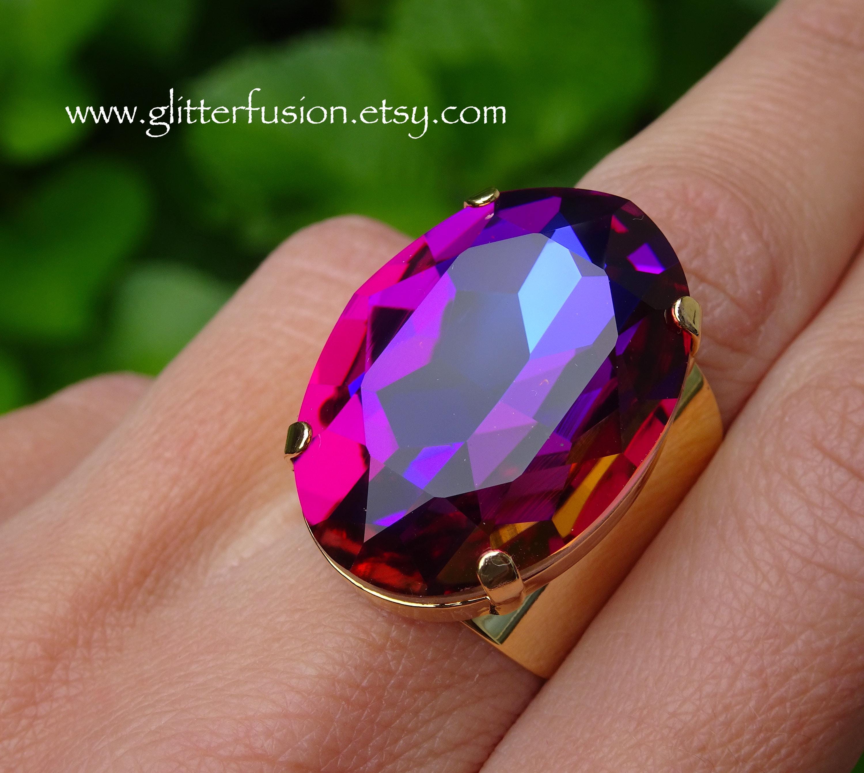 NEW! Volcano Sunset Czech Crystal Gold Wide Band Statement Ring