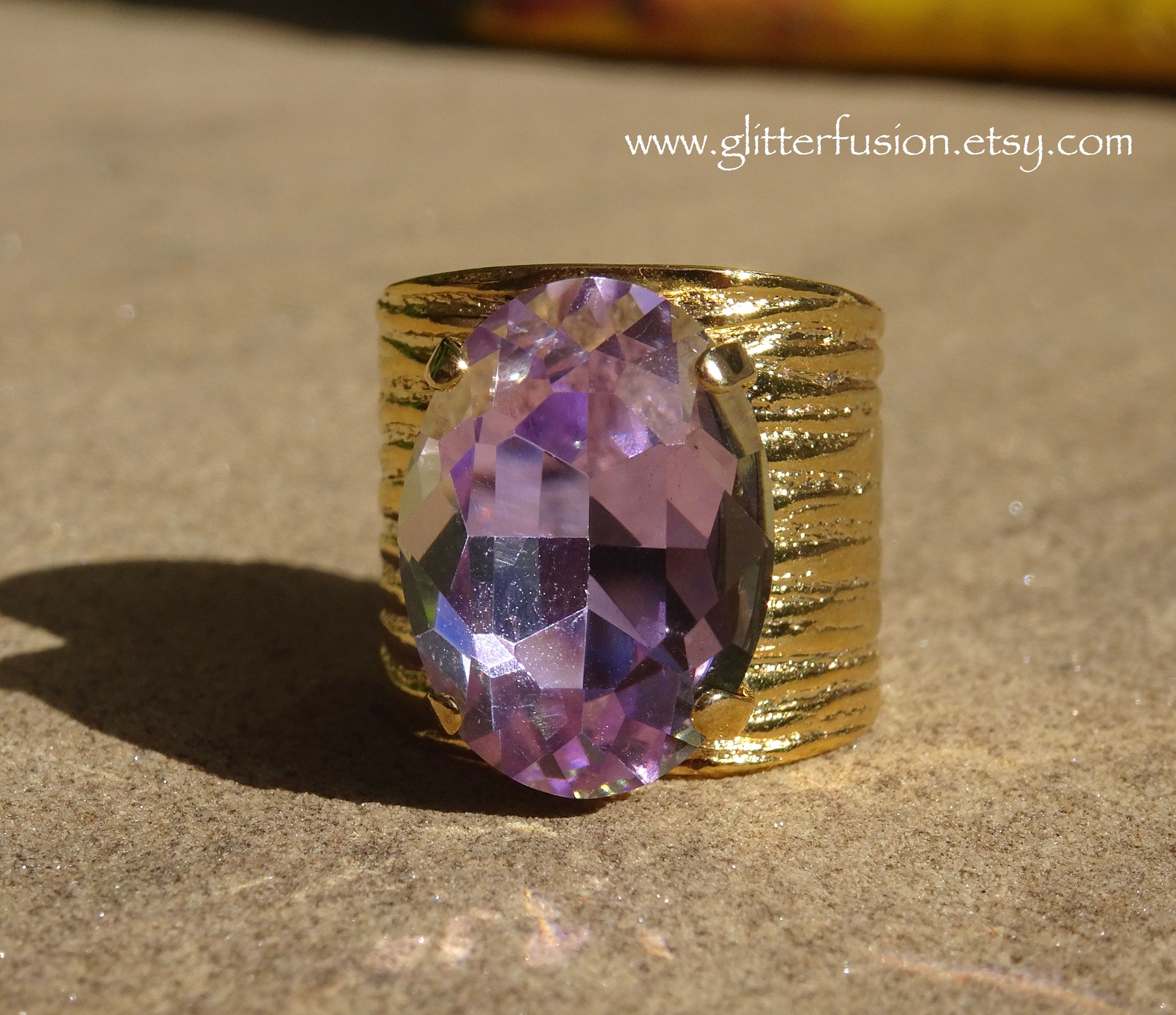 Vitrail Light Czech Crystal Statement Ring, Light Purple Oval Crystal ...