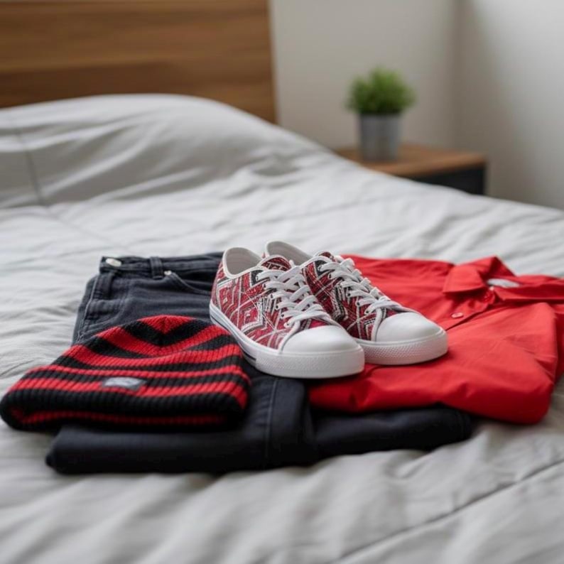 Zapatillas de lona con estampado gráfico rojo: zapatos casuales de caña baja con plantilla cómoda imagen 1