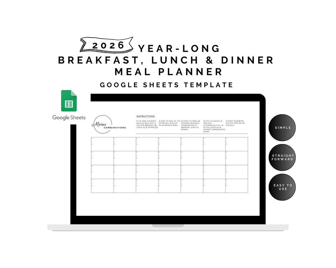 2026 Year-long Breakfast Lunch Dinner Meal Planner, Google Sheets ...