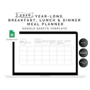 2026 Year-Long Breakfast Lunch Dinner Meal Planner, Google Sheets Template (Digital)