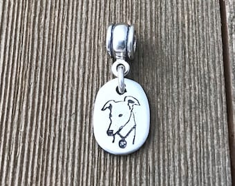 Greyhound Head Small Fine Silver Large Hole Charm Pendant - Ready to Ship