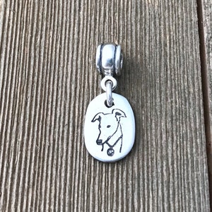Ciondolo a forma di testa di levriero in argento con foro grande e piccolo - Pronto per la spedizione