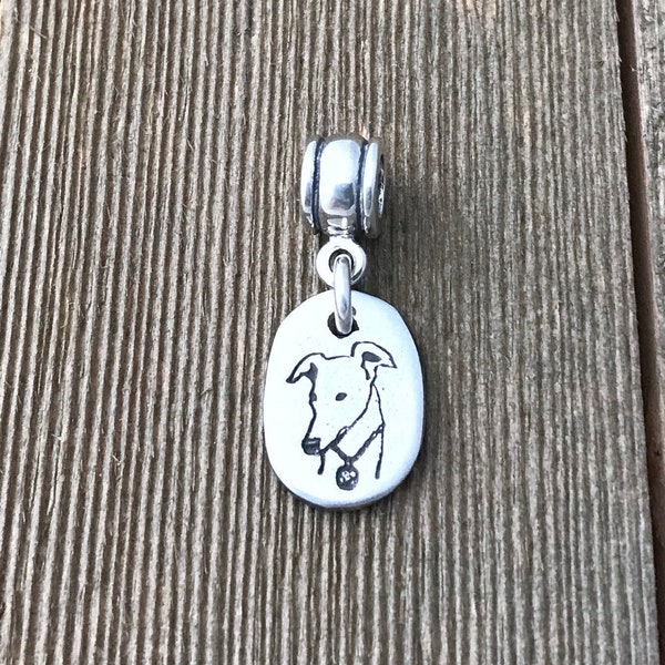 Greyhound Head Small Fine Silver Large Hole Charm Pendant - Ready to Ship