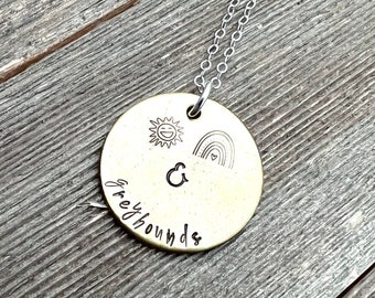 Sunshine Rainbows and Greyhounds Brass & Sterling Silver - Pendant Necklace Charm - Ready to Ship