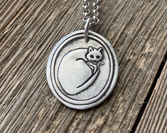 Piece Of My Heart - Cat - Medium-Large Pendant - Sterling Silver - Necklace Charm - Fine Heavy Thick Chain - Made to Order