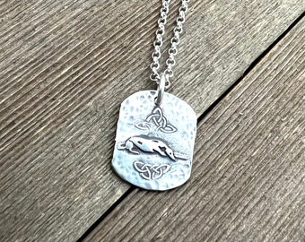 Patience - Greyhound Small Pendant - Sterling Silver - Necklace Charm - Fine Gauge Rolo Chain - Ready to Ship