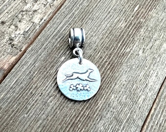 Cosmo In Clover - Greyhound Charm - Large Hole Charm Pendant Bracelet - Sterling Silver - Ready to Ship