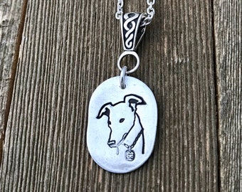 Greyhound Pendant Necklace - Greyhound Head Bust Celtic - Thick Cable Chain - Sterling Silver - Made To Order