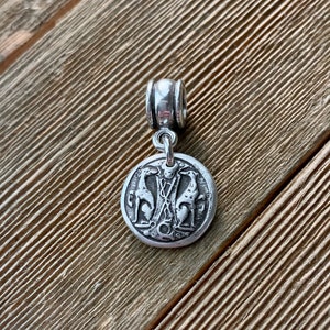 Greyhounds Crest Fine Silver Large Hole Charm Pendant Two Greyhounds Ready to Ship image 1