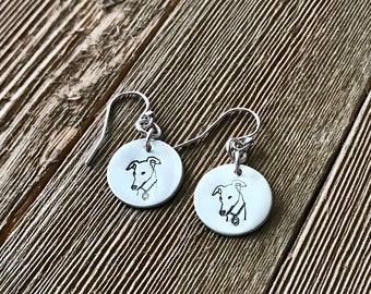 Greyhound Sterling Silver Earrings - Greyhound Head Bust - Hook - Post - Leverback - Hand Stamped - Handstamped - Ready to Ship