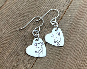 Greyhound Sterling Silver Earrings - Heart - Hook - Leverback - Made to Order