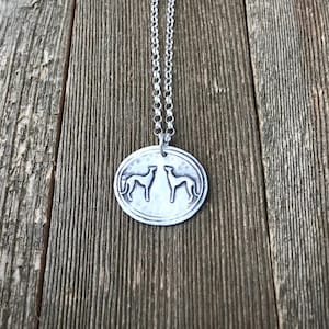 Two of a Kind Greyhound Pendant Necklace Small Fine & Sterling Silver Two Greyhounds Rolo Chain Made to Order image 1