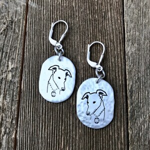 Greyhound Large Earrings Greyhound Head Bust Celtic Fine & Sterling Silver Hammered Leverback Made to Order image 1