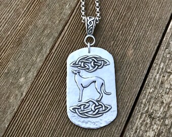 Celtic Cosmo Greyhound Pendant Necklace - Large - Sterling Silver - Thick Heavy Gauge Rolo Chain - Made to Order