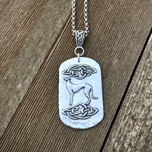 Celtic Cosmo Greyhound Pendant Necklace - Large - Sterling Silver - Thick Heavy Gauge Rolo Chain - Made to Order