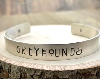 Greyhounds Handstamped Cuff Bracelet Sterling Silver - Made to Order