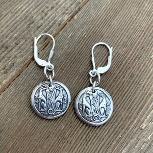 Greyhound Crest Earrings Sterling Silver Two Greyhounds Vintage Antique Victorian Hook Post Leverback Made to Order image 3