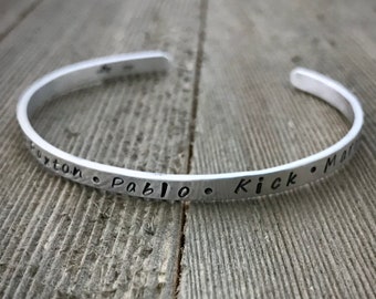Custom Personalized Handstamped Cuff Bracelet Sterling Silver -  Narrow - Made to Order