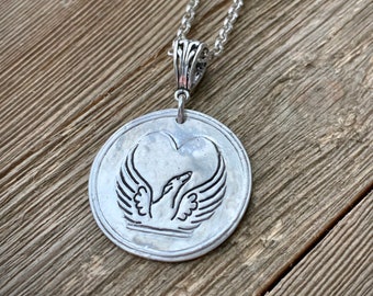 Forever In My Heart - Greyhound Winged Heart - Large Pendant Necklace - Sterling Silver - Made to Order